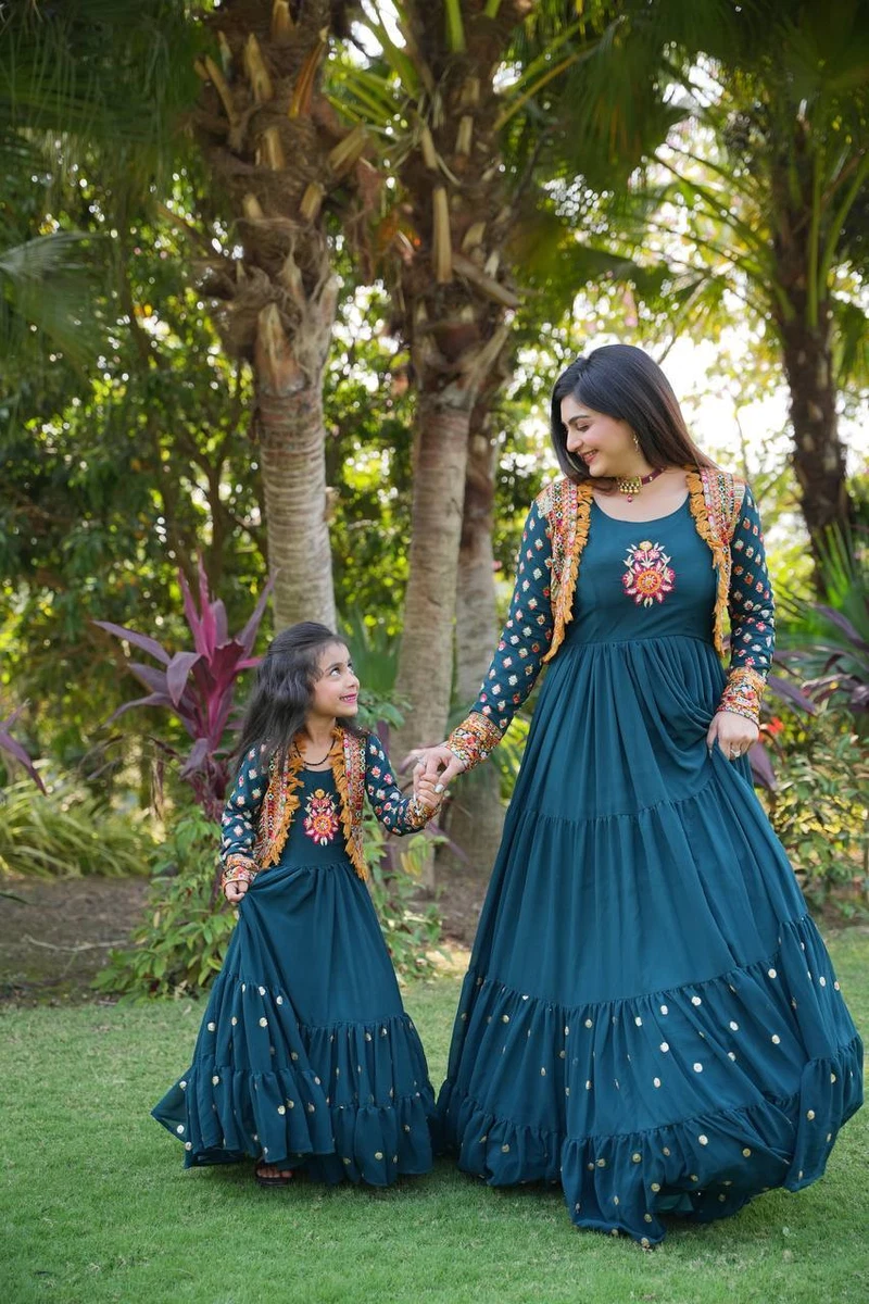 Punarvi - India Authentic|PreLoved|Sustainable Mom & Daughter(1Y) combo  party wear Long Frocks