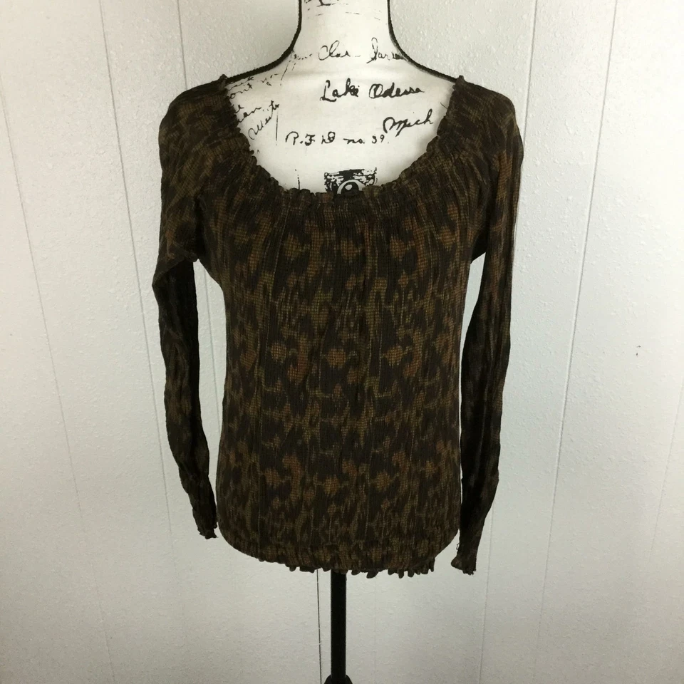 Blusa Top Para Mujer Ralph Lauren Hombro Descubierto Estampado Marrón Seda Talla 10 Foto 3 de 4