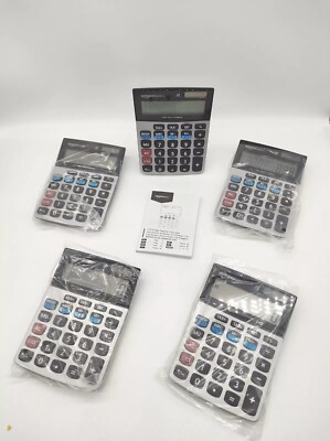 Amazon Basics 8-Digit Desktop Calculator Two Way Power Solar/Battery Grey Black