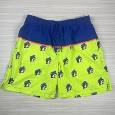 Buc-ees Mens Swim Trunks Large Logo Lined Pockets Green Stripe Shorts Stretch