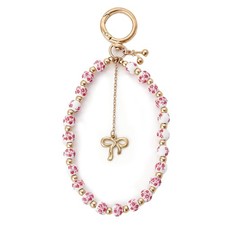 Cute Bow Keychain Wristlet - Pink Cherry Beaded Keyring Bowknot Wrist Car Key...