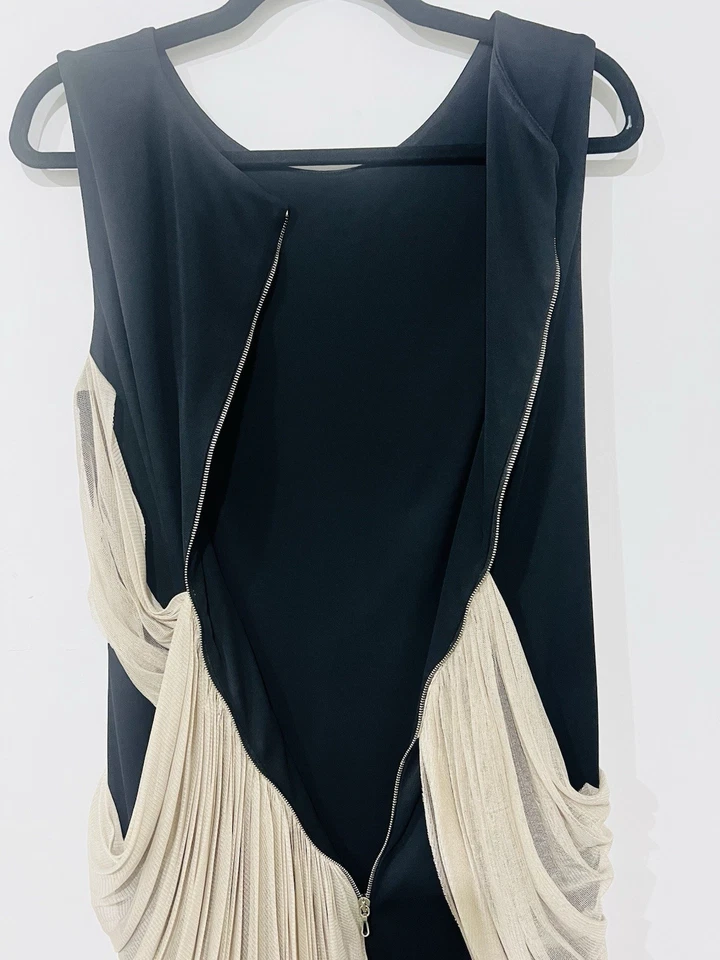 WILLOW Black Cocktail Dress 12AU/UK 8US Sleeveless Draped Beige Formal Designer - image 4 of 4