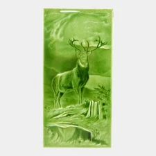 Sherwin And Cotton English 1900s Green Stag Deer Tile By George Cartlidge