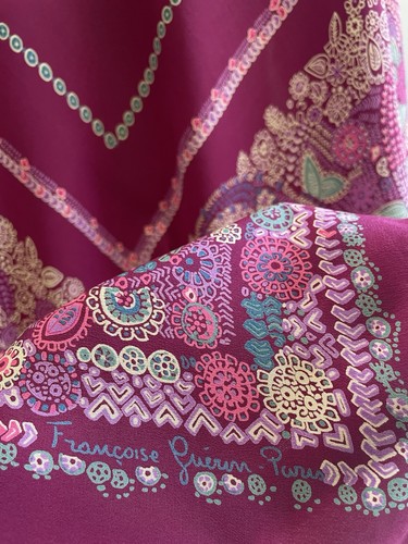 H80# Francoise Giroux Paris Vintage Silk Scarf Burgundy Paisley Floral Designer, $38.5 - Photo 4