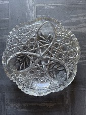 Antique Crystal Cut Glass 8" Sawtooth Edge Heavy Candy Bowl Dish