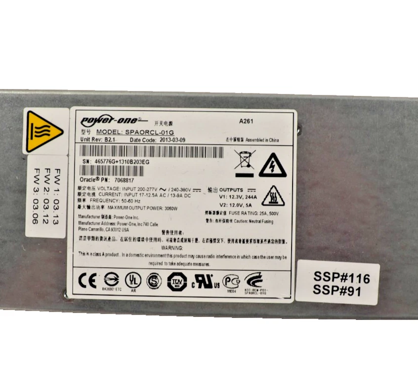 PowerOne SPAORCL-01G SUN Oracle 7068817 3060W Switching Power Supply - Image 2 of 3