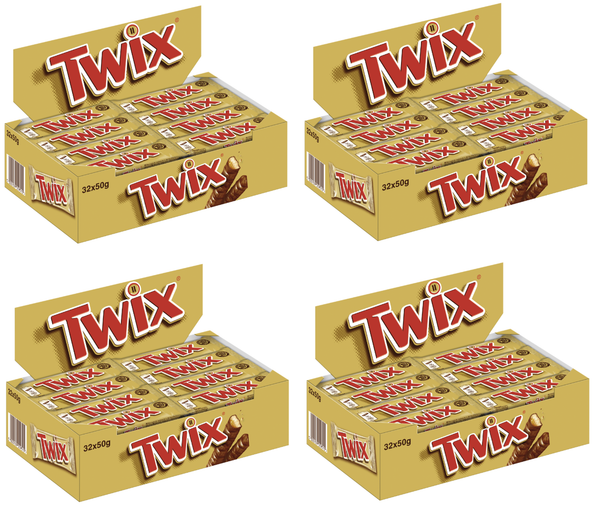 4X 32X50G Twix Doppelriegel Knusperkeks Mit Karamell Und Milchschokolade-image