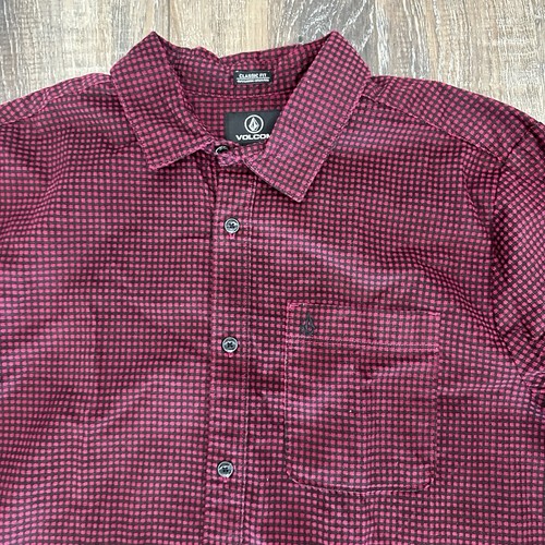 Volcom Classic Fit Button-Up Shirt Men’s L Red Black Check Long Sleeve New Tags - Picture 2 of 9