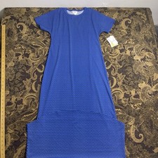 LuLaRoe Womens Maria Long Maxi Dress Blue White Polka Dots Short Sleeve XXS NWT
