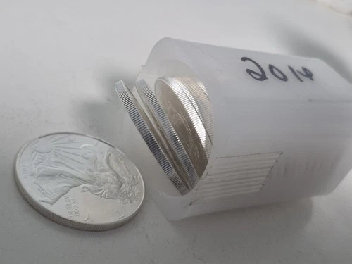 2014 1 oz American Silver Eagle Roll of 20 BU Coins – APMEX Tube – 20 oz .999 Fi