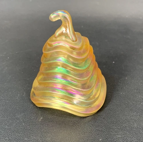 Vintage Fenton Iridescent Shimmer Carnival Glass Bell With Sticker Handmade EUC