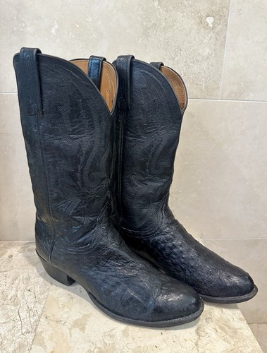 Lucchese 2000 Black Smooth Ostrich Leather Boots Size 10EE Western Mens - Picture 5 of 16
