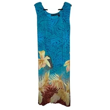 Mlle Gabrielle NWT VTG Maxi Dress 2X Blue Floral Sleeveless Casual Sundress