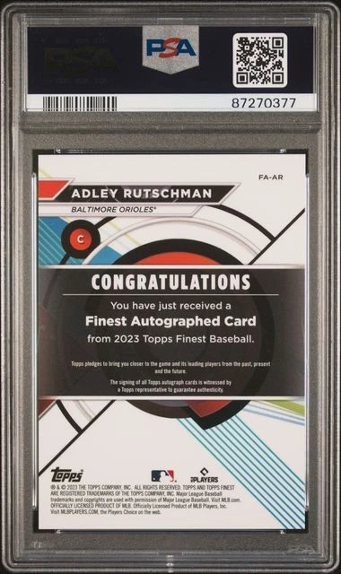 2023 Topps Finest RC Orange Auto Adley Rutschman /25 Dual PSA 10 POP 5 - Image 2 of 2