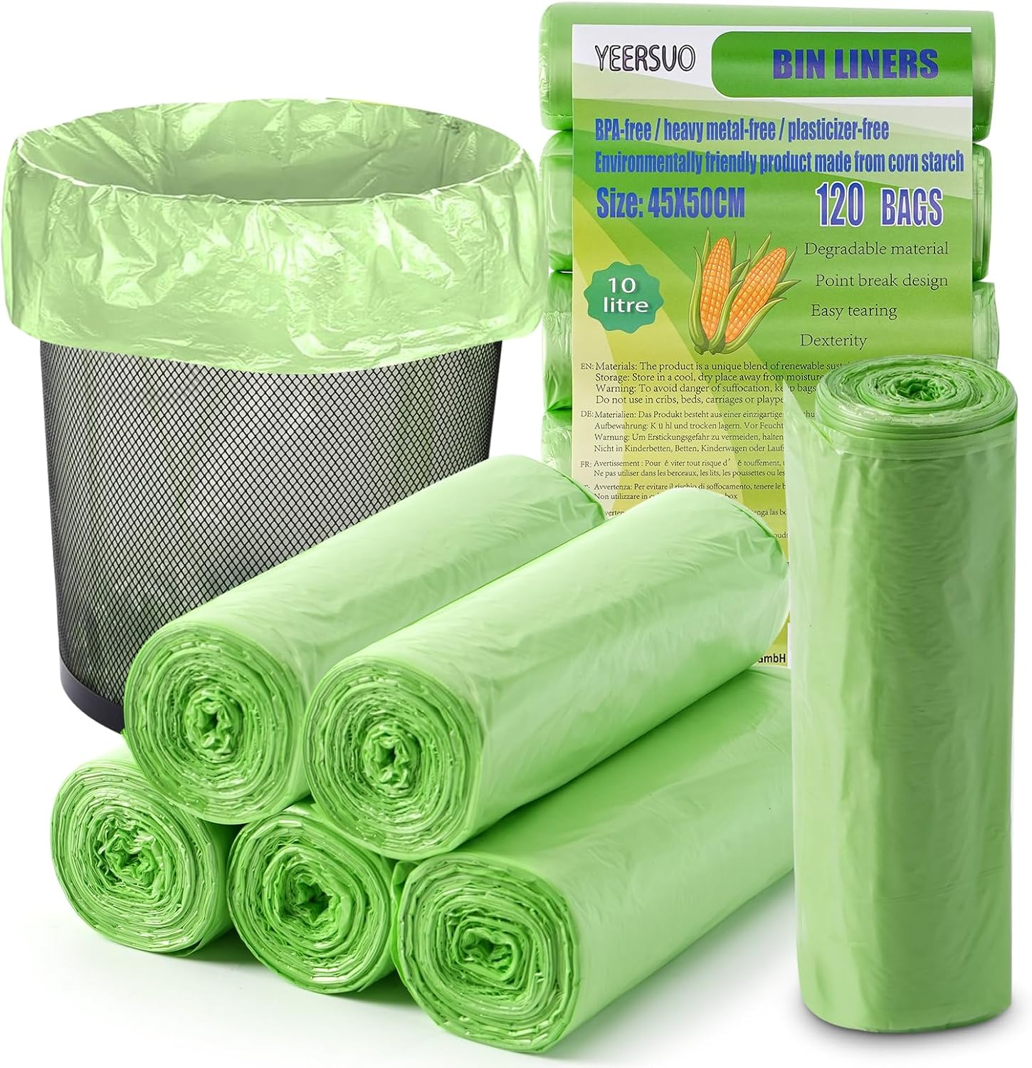 Bin Bags Liner, 120 PCS Biodegradable Food Waste Bags 10 L, Compostable Compost
