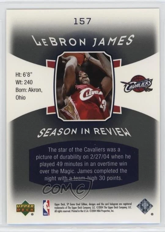 2004-05 SP Game Used Season in Review /999 LeBron James #157 - Image 2 of 2