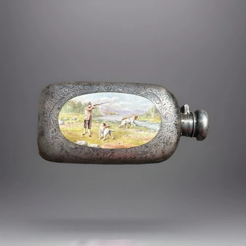 VTG/Antique Reed & Barton Sterling Silver Scrolled/Hunting Scene Hip Flask 183g