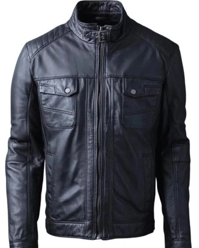 Leather Jacket Men's Classic Biker Motorcycle Bomber Men Racer Soft Zip Blue 22 image 3