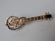 Beautiful Pin, Guitar Shaped Brooch, 925 Silver Partially Plated