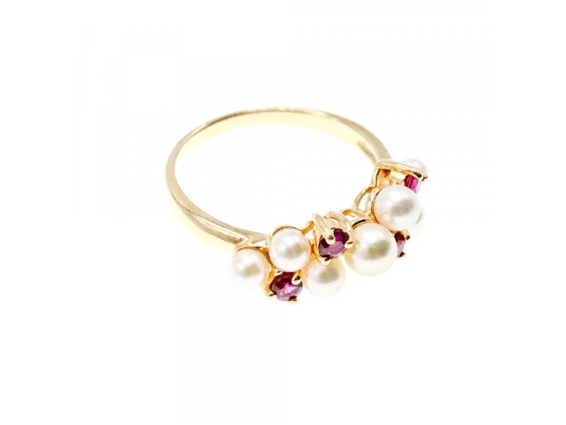 14K Yellow Gold Pearl & Rubies Ring Size 6.5 - Image 3 of 3