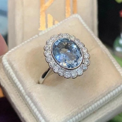 2.98 Ct Oval Cut Aquamarine Ring Engagement Ring 14K White Gold solid