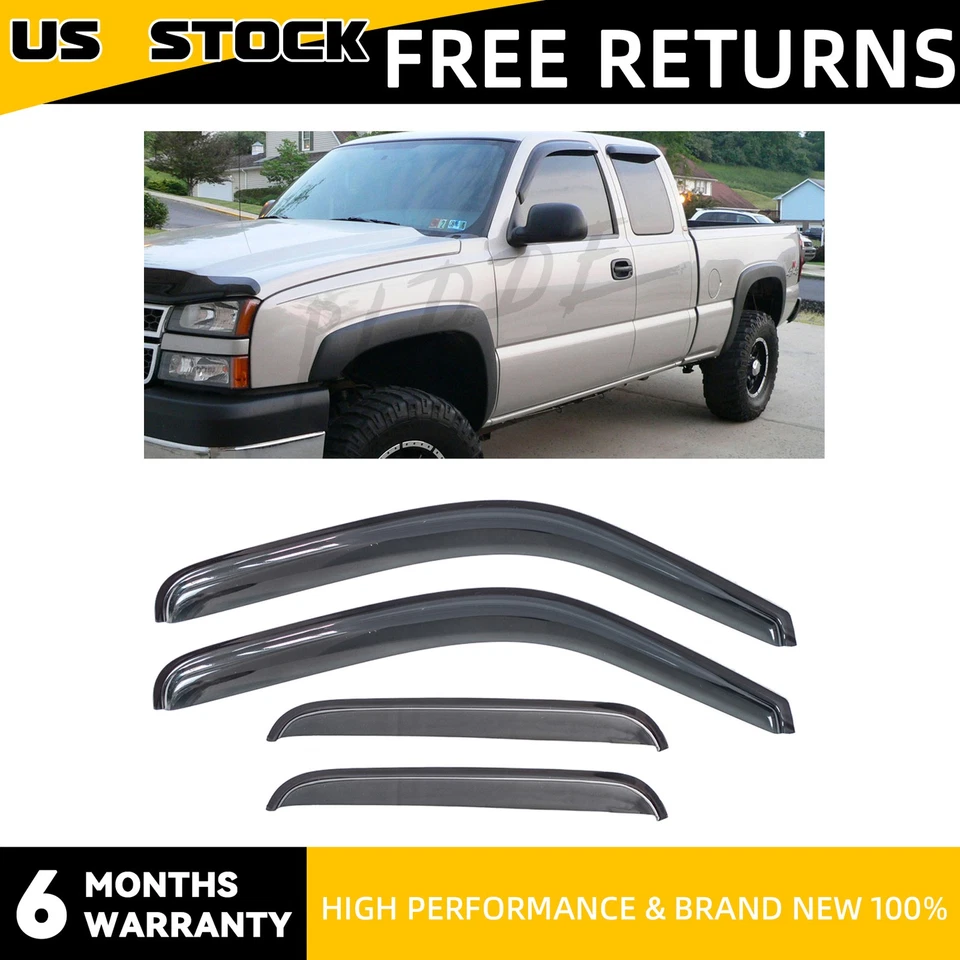 4pcs Smoke Vent Shade Window Visors Fit 99-06/07 Silverado/Sierra Extended Cab Foto 2 de 4