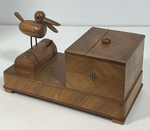 MECHANICAL WOOD INLAY DESKTOP CIGARETTE DISPENSER BIRD BOX WORKS TOBACCIANA