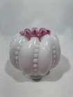 Fenton Pink Peach Crest Overlay Beaded Crimped Melon Rose Bowl Vase