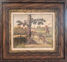 Fabeln de la Fontaine Katze Ratte Kupferstich Henrik Cause koloriert Rahmen 1728