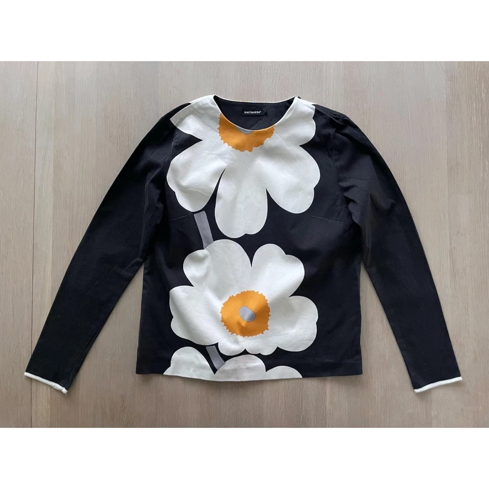 Marimekko Poppy Print Blouse, Black and White Unikko Blouse, Size 36, S - Image 2 of 4