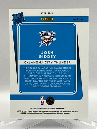 2021-22 Donruss Optic Rated Rookie Card 152 Josh Giddey Target Box Pulsar Prizm - Picture 6 of 7