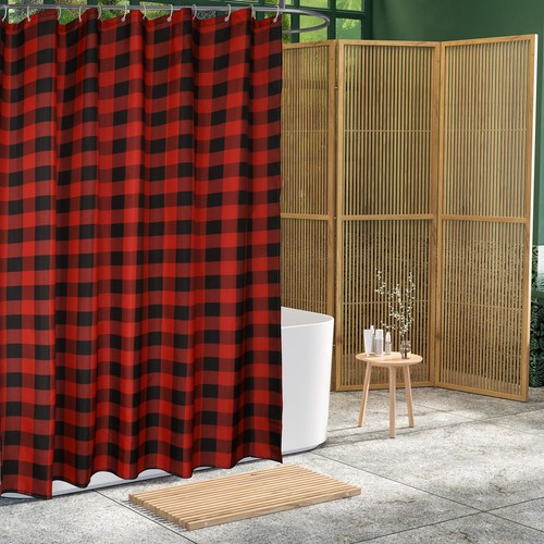 Rustic Red Black Buffalo Plaid Shower Curtains Retro Farmhouse Polyester Show... - Picture 2 of 7