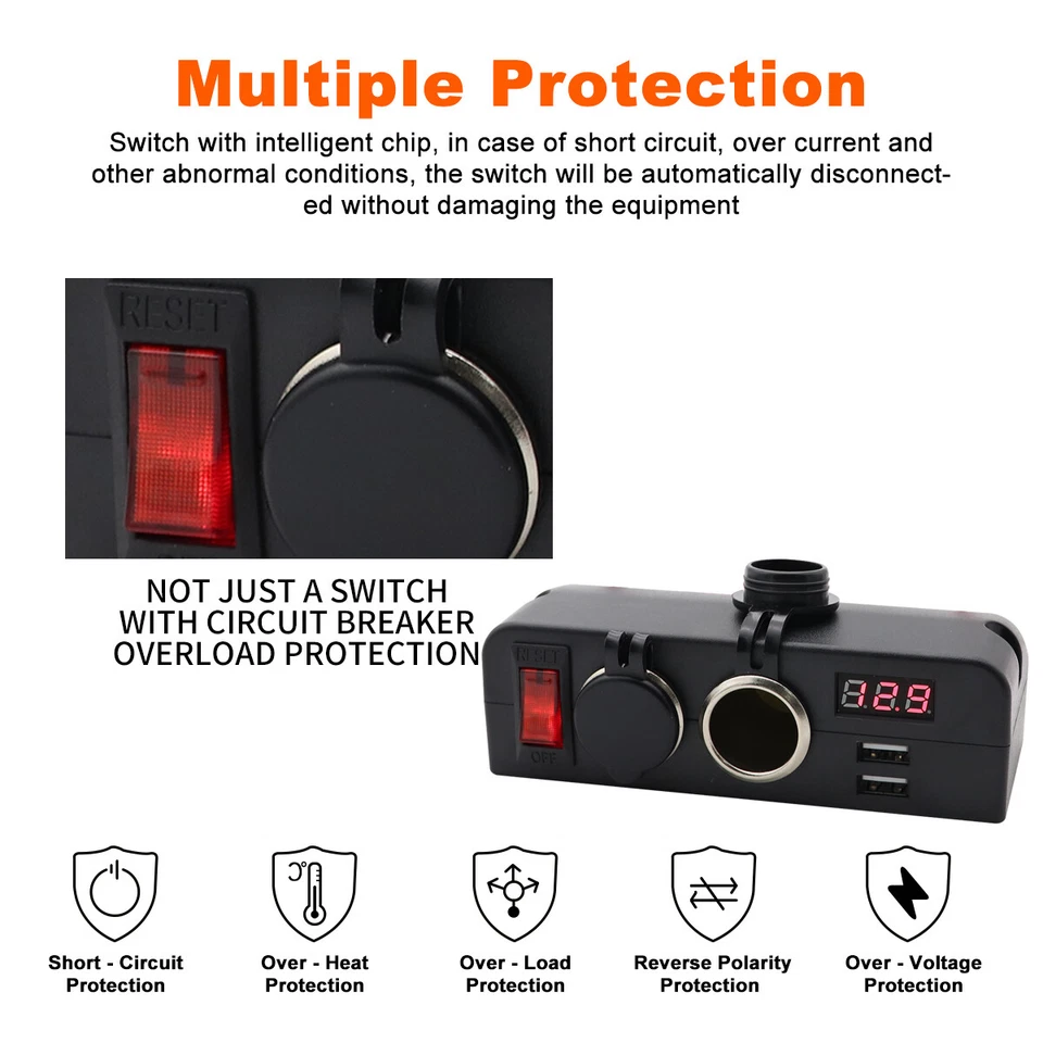 3 In 1 DC Charger Power Socket Dual USB Ports Digital Voltmeter Vehicle 12V 24V - Image 4 of 4