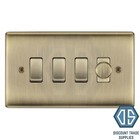 BG Antique Brass 4 Gang Switch 1x LED Dimmer Module 3x 2 Way Custom Grid