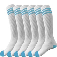 juDanzy 3 Pairs of Knee High Girls Stripe Team Tube Socks for Soccer Y/Large