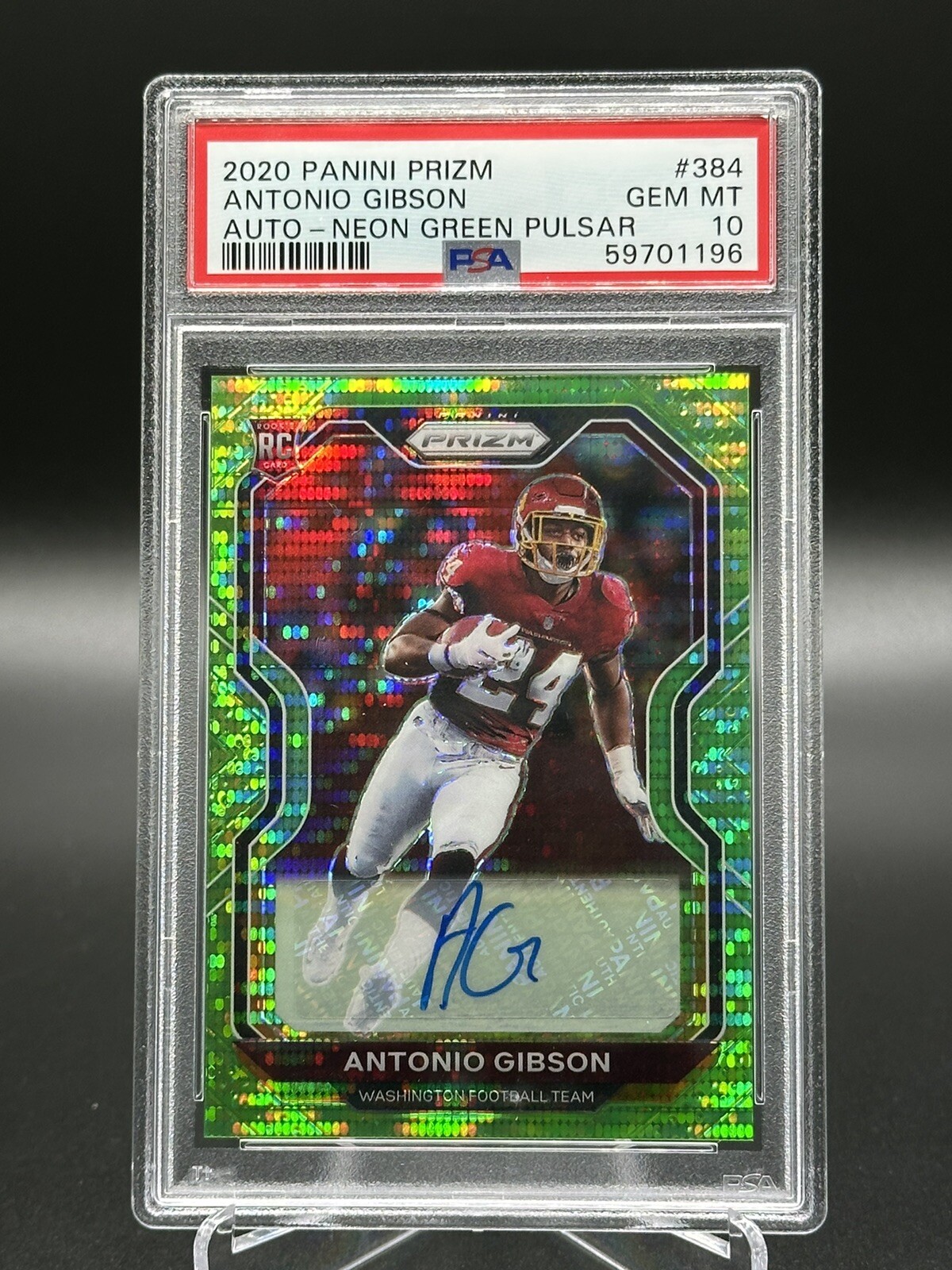 2020 Panini Prizm Antonio Gibson Rookie RC Neon Green Pulsar Auto PSA 10 #384