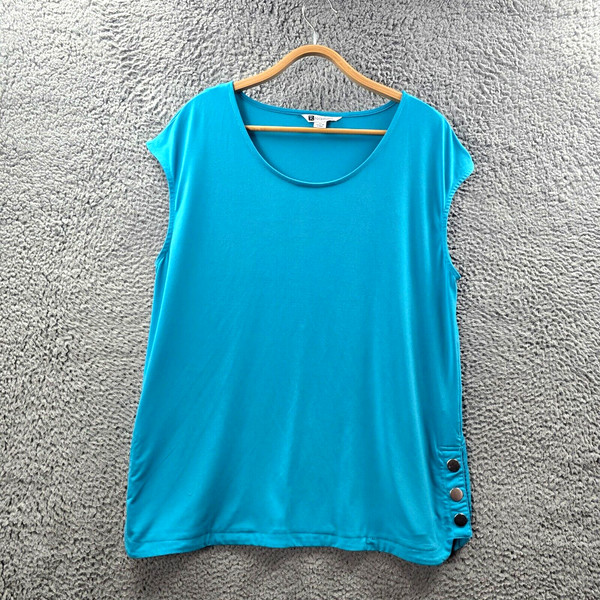 Rockmans Womens T-Shirt Top Size XL Blue Stretch Knit Sleeveless Round Neck