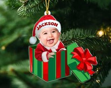 Custom Baby Face Christmas Ornament, Photo Ornament, Baby's First Christmas