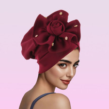 African Auto Gele Headtie Nigerian Women Flower Hat Turban Hijab Bonnet Cap Wrap