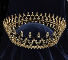 Gold-Crystal Rhinestones w/Gold Plated Round Crown. 2.25" Tall. 6.25" Diameter