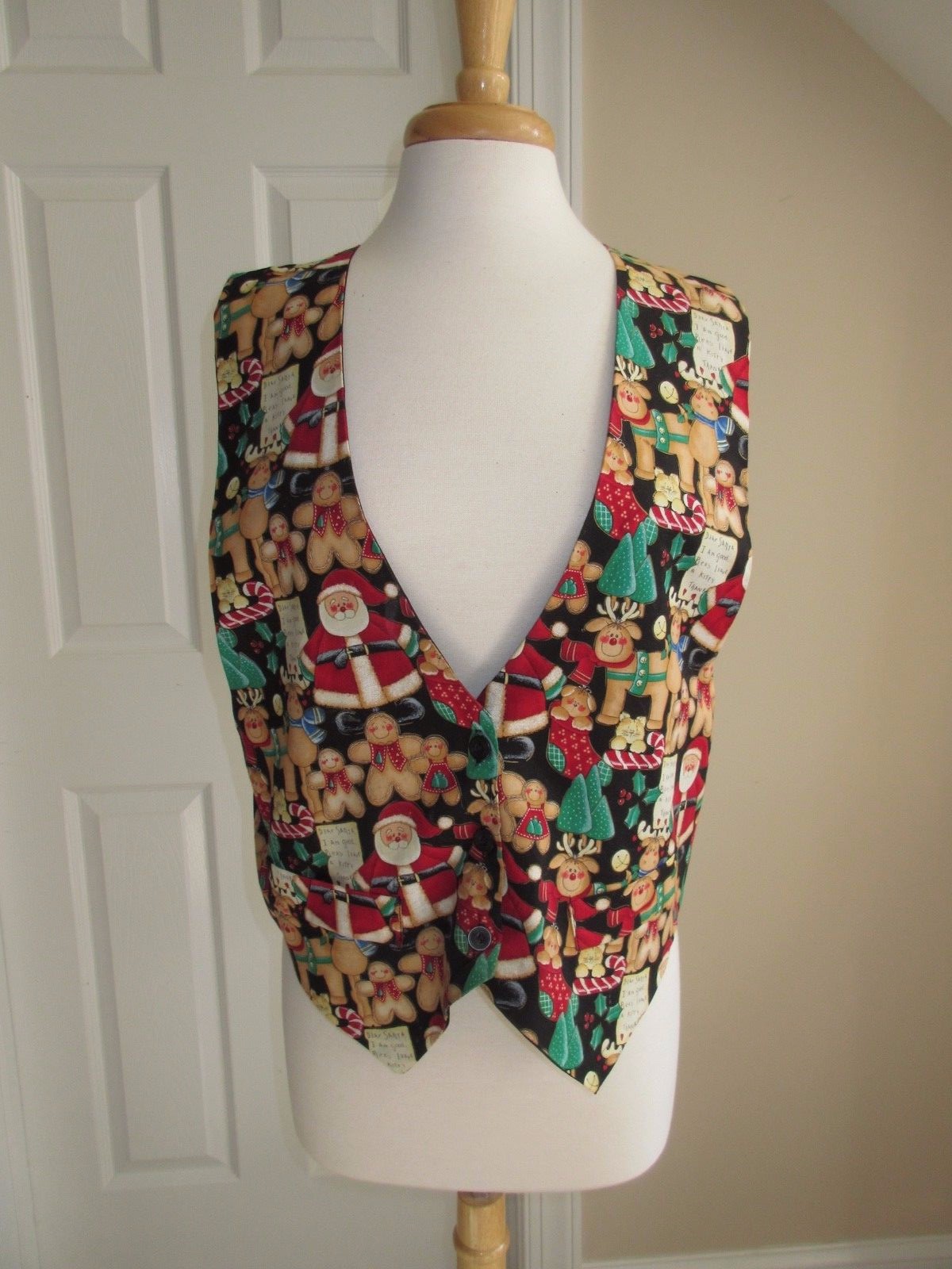 VEST - JLN USA - Holiday - Gingerbread, Reindeer, Santa - Black - Large