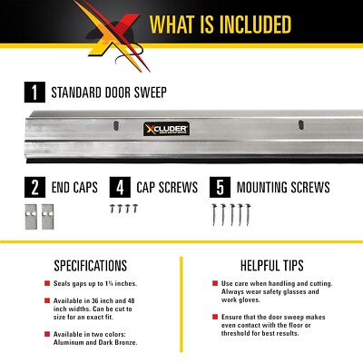 48'' Low-Profile Door Sweep, Aluminum   Seals Out Animals, Enhanced Weather Seali