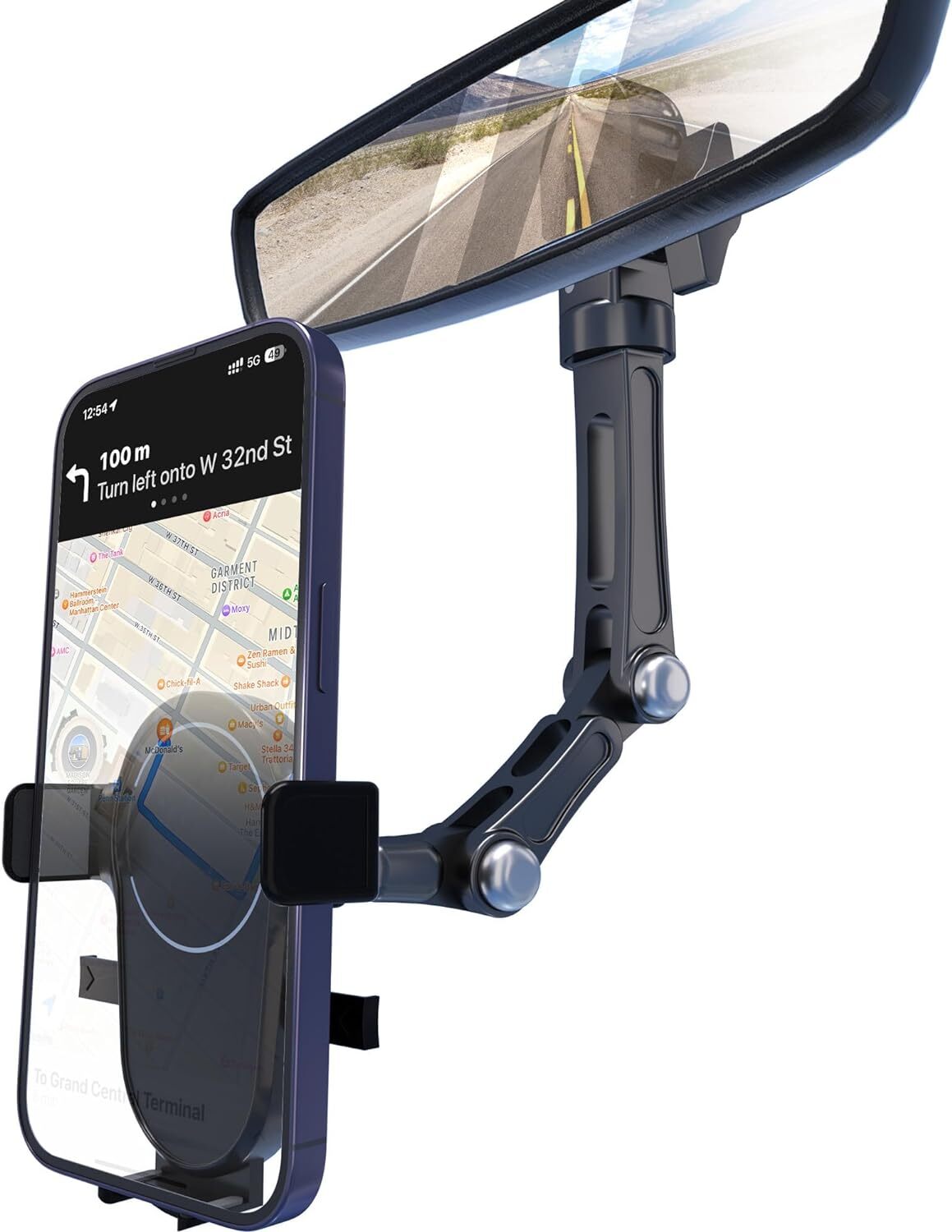 Rearview Mirror Phone Holder for Car Car Cell Phone Holder with Aluminum Arm