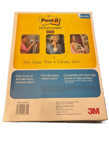 Post-it Picture Paper 20 Sheets 8.5X11 Gloss 3M 7.5 ML Inkjet Adhesive Vintage - Picture 2 of 2