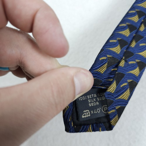 Cravatta collo Ermenegildo Zegna blu oro astratta geometrica 100% seta design - Foto 5 di 7