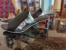 Schuhe Damen Pantoletten Transparent Schwarz Strass Schlupf Gr 40