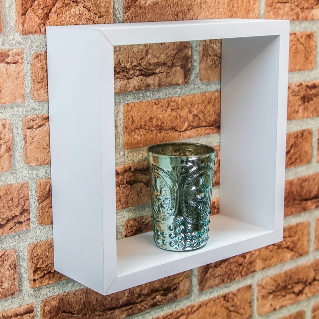 Square Floating Wooden Wall Storage Display Shelves 3 Sizes White Set