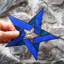 Cobalt Blue 5 Pointed Star Stained Glass Suncatcher Window Hanging or Wall Decor