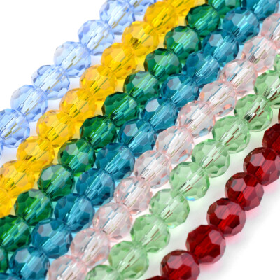 10 Stränge Kristall Glas Perlen Facettiert Rund 4/6/8 mm Mehrfarbig Zwischenring Perlenstickerei