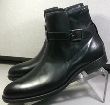 246601 MSBTi60 FLYNCH MEN SHOE 9 M BLACK LEATHER MADE IN ITALY JOHNSTON & MURPHY